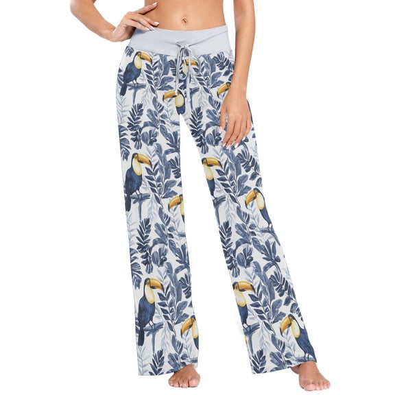 Ckdifva Birds Toucans Palm Leaves Womens Sleep Pajama Pants Waistband Lounge Sleepwear Pjs Sweatpants Yoga Pants