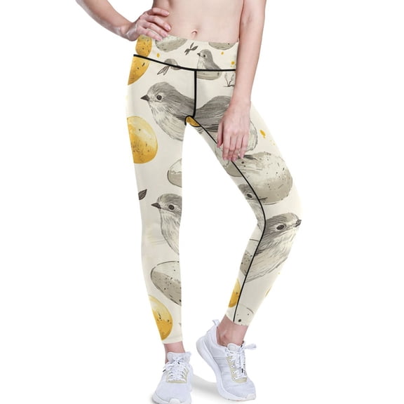 Ckdifva Birds and Gold Egg Yoga Pants with Pockets for Women Workout Athletic Yoga Leggings