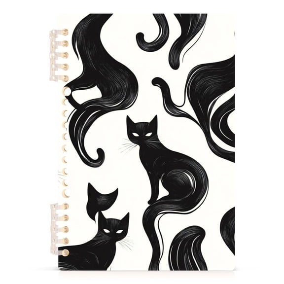 Ckdifva Black Cats in White A5 Ring Binder Notebook Journey Note Diary College Ruled Study 60 Pages