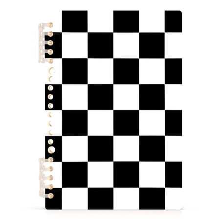 Ckdifva Black White Checkerboard A5 Ring Binder Notebook Journey Note Diary College Ruled Study 60 Pages