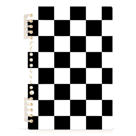 Ckdifva Black White Checkerboard A5 Ring Binder Notebook Journey Note Diary College Ruled Study 60 Pages