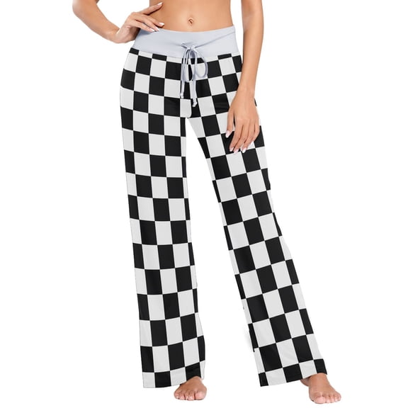 Ckdifva Black White Checkerboard Womens Sleep Pajama Pants Waistband Lounge Sleepwear Pjs Sweatpants Yoga Pants