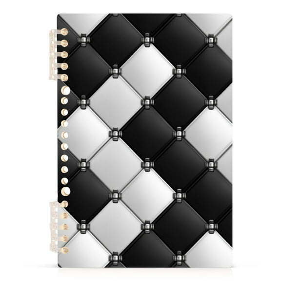 Ckdifva Black and White Grids A5 Ring Binder Notebook Journey Note Diary College Ruled Study 60 Pages