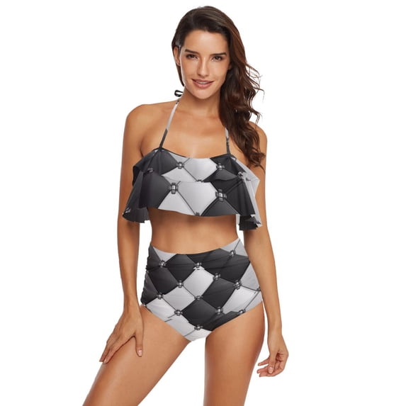 Ckdifva Black and White Grids Womens High Waisted Bikini Set Two Piece Swimsuit Bathing Suits