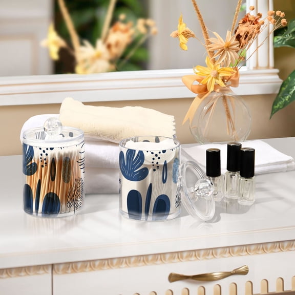 Ckdifva Blue Doodles Lines Storage Jar with Lid Acrylic Organization Storage Containers Set of 2