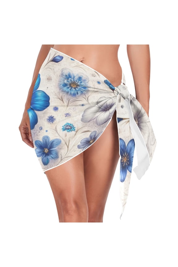 Blue Flowers Beach Cover Up for Women Swimsuit Coverups Bikini Wrap Short Skirt