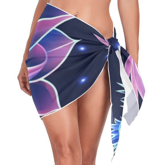 Ckdifva Blue Growing Flowers Beach Cover Up for Women Swimsuit Coverups Bikini Wrap Short Skirt