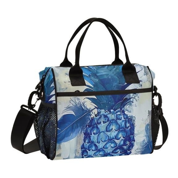 Ckdifva Blue Pineapple Cooler Bag Cooler Cooling Tote Lunch Bag Lunch Box Front Pocket with Shoulder Strap
