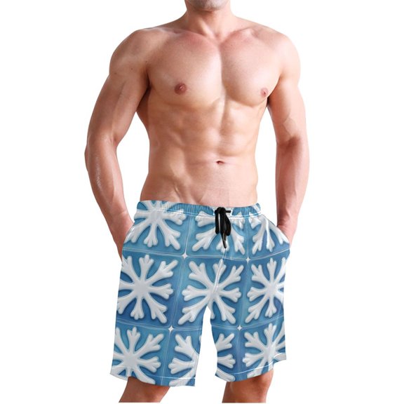 Ckdifva Blue Snowflakes Cubes Men's Board Shorts Swim Trunks Drawstring Summer Beach Golf Shorts Quick Dry with Pockets