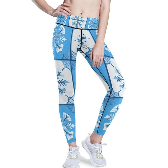 Ckdifva Blue Snowflakes Yoga Pants with Pockets for Women Workout Athletic Yoga Leggings