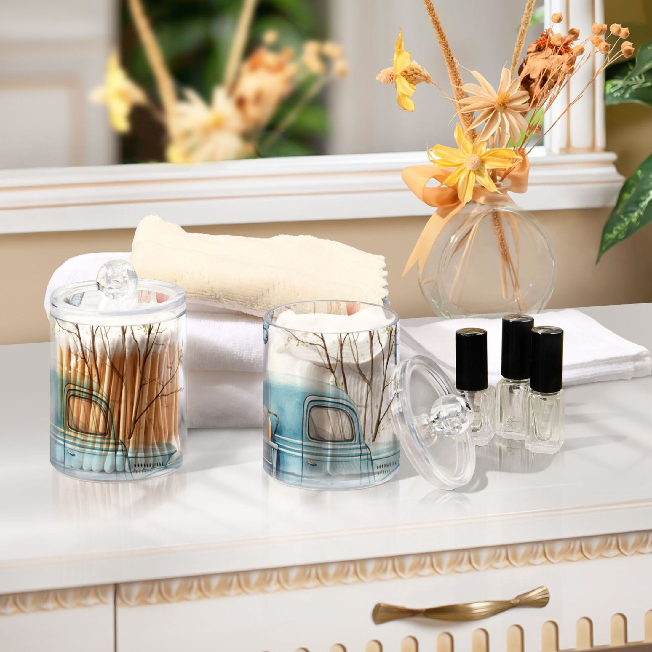 Ckdifva Blue Truck Easter Eggs Storage Jar with Lid Acrylic Organization Storage Containers Set of 4