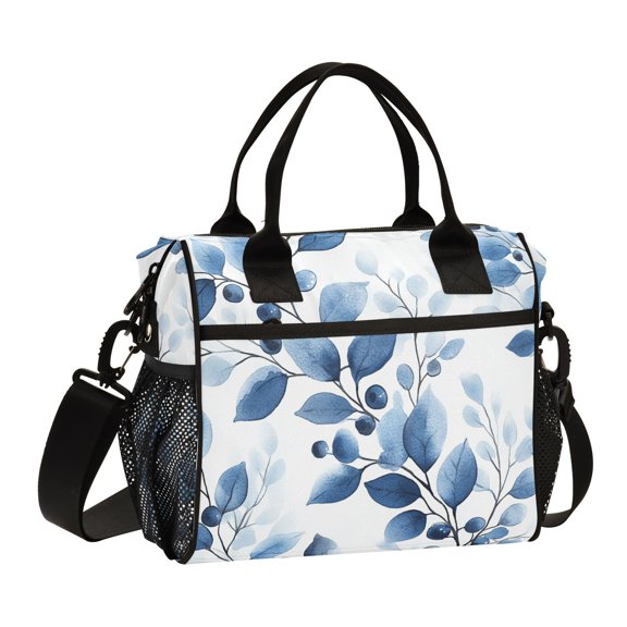 Ckdifva Blueberries and Leaves Cooler Bag Cooler Cooling Tote Lunch Bag Lunch Box Front Pocket with Shoulder Strap