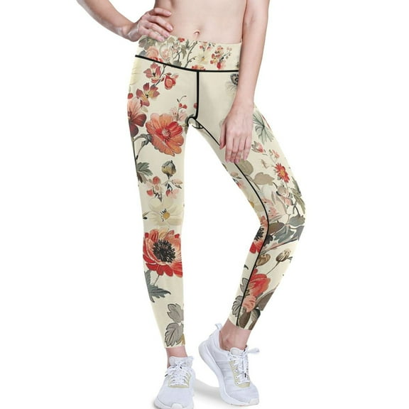 Ckdifva Boho Flowers Yoga Pants with Pockets for Women Workout Athletic Yoga Leggings