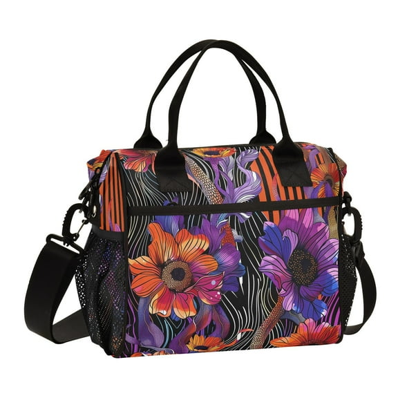 Ckdifva Bold Wildflowers Cooler Bag Cooler Cooling Tote Lunch Bag Lunch Box Front Pocket with Shoulder Strap