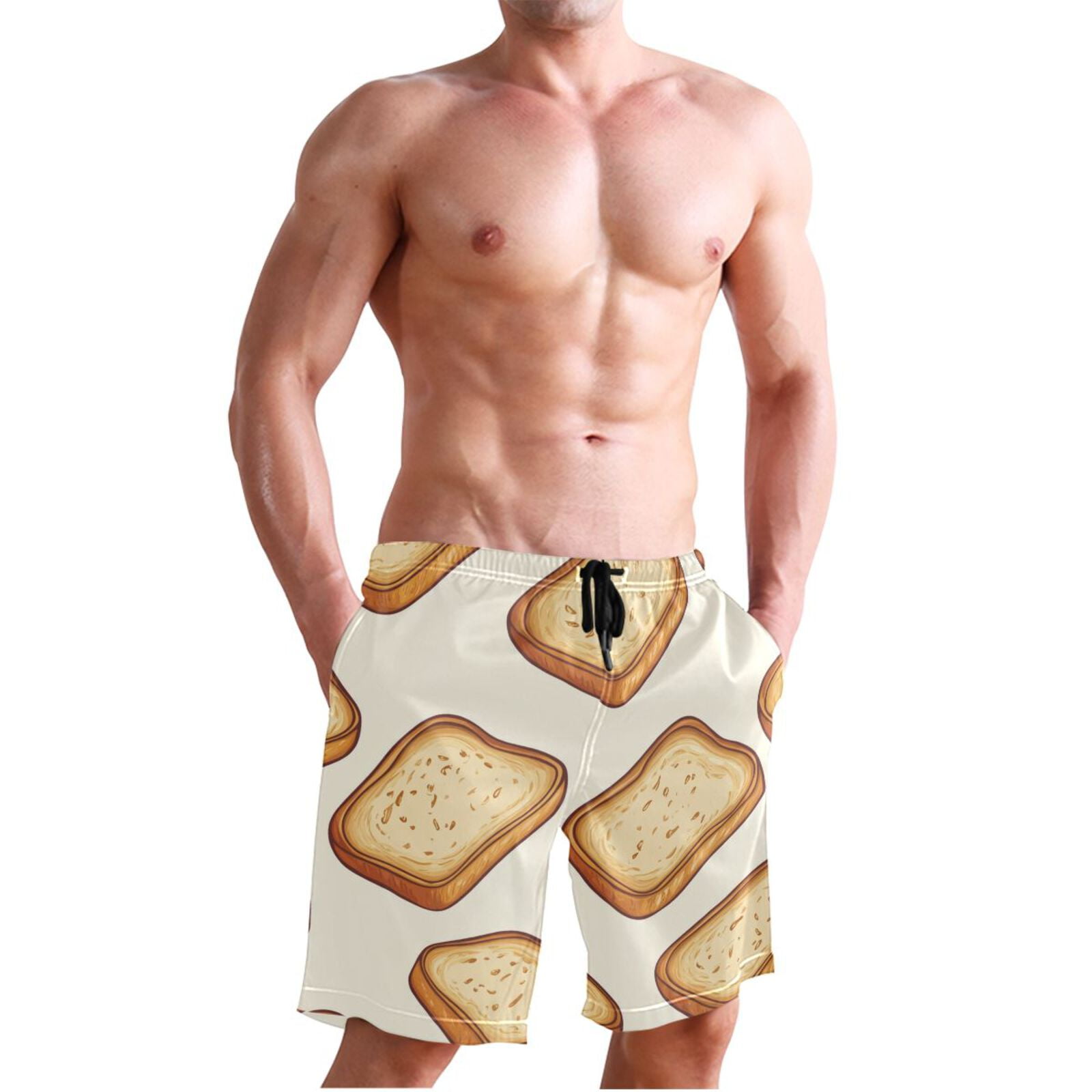 Ckdifva Bread Slices Cartoon Men's Board Shorts Swim Trunks Drawstring Summer Beach Golf Shorts Quick Dry with Pockets