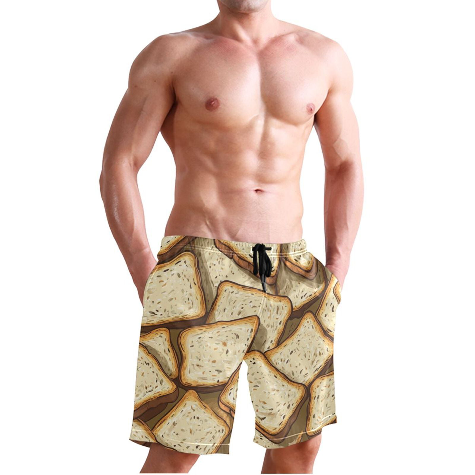 Ckdifva Bread Slices Men's Board Shorts Swim Trunks Drawstring Summer Beach Golf Shorts Quick Dry with Pockets