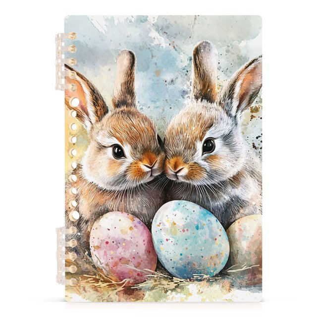 Ckdifva Bunnies Easter Eggs A5 Ring Binder Notebook Journey Note Diary College Ruled Study 60 Pages