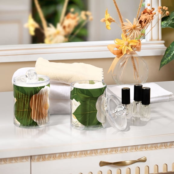 Ckdifva Camellia Flowers Storage Jar with Lid Acrylic Organization Storage Containers Set of 2