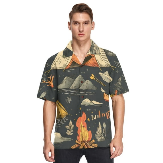 Ckdifva Camps Trees Mens Button Down Short Sleeve Shirt Casual Shirts Beach Hawaiian Shirts