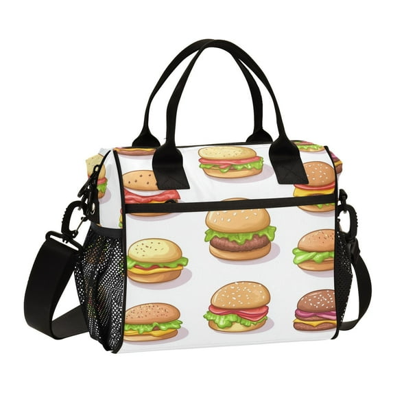 Ckdifva Cartoon Hamburgers Cooler Bag Cooler Cooling Tote Lunch Bag Lunch Box Front Pocket with Shoulder Strap