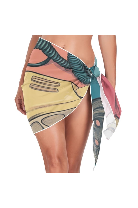 Cartoon Landlines Beach Cover Up for Women Swimsuit Coverups Bikini Wrap Short Skirt