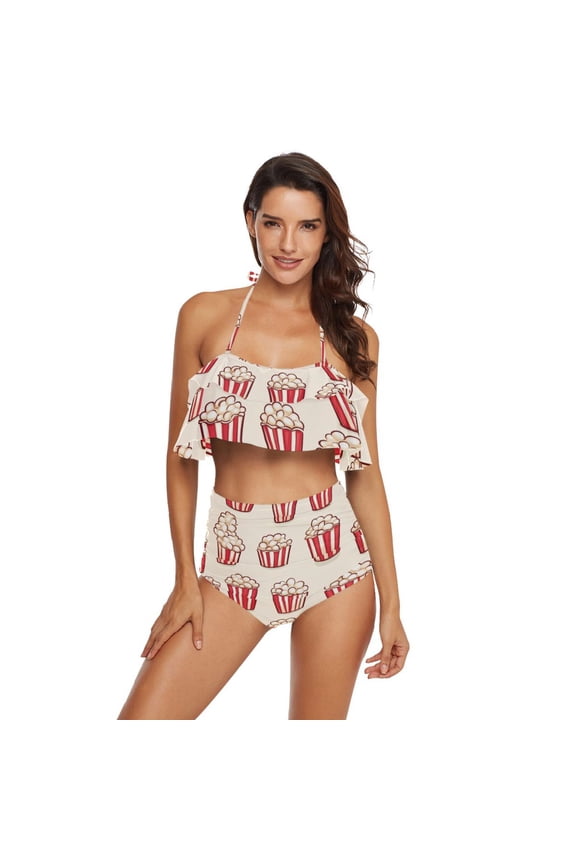 Cartoon Popcorns Womens High Waisted Bikini Set Two Piece Swimsuit Bathing Suits