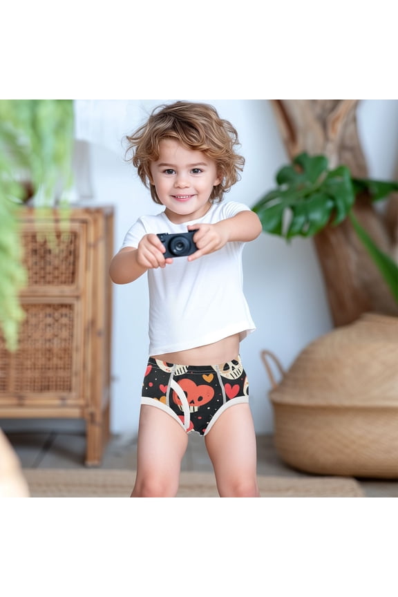 Cartoon Skulls Hearts Boys Underwear Briefs Cotton Panties Active Stretch Briefs One Pack