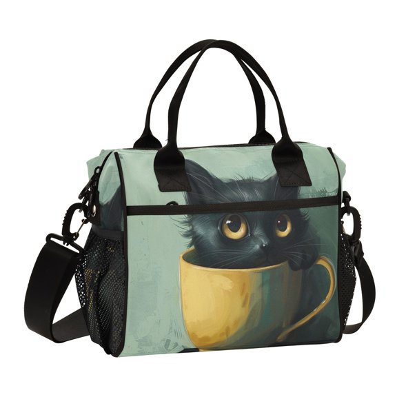 Ckdifva Cat Cup Cooler Bag Cooler Cooling Tote Lunch Bag Lunch Box Front Pocket with Shoulder Strap