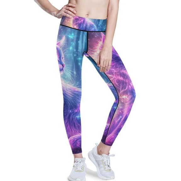 Ckdifva Cat Glowing Neon Hair Yoga Pants with Pockets for Women Workout Athletic Yoga Leggings