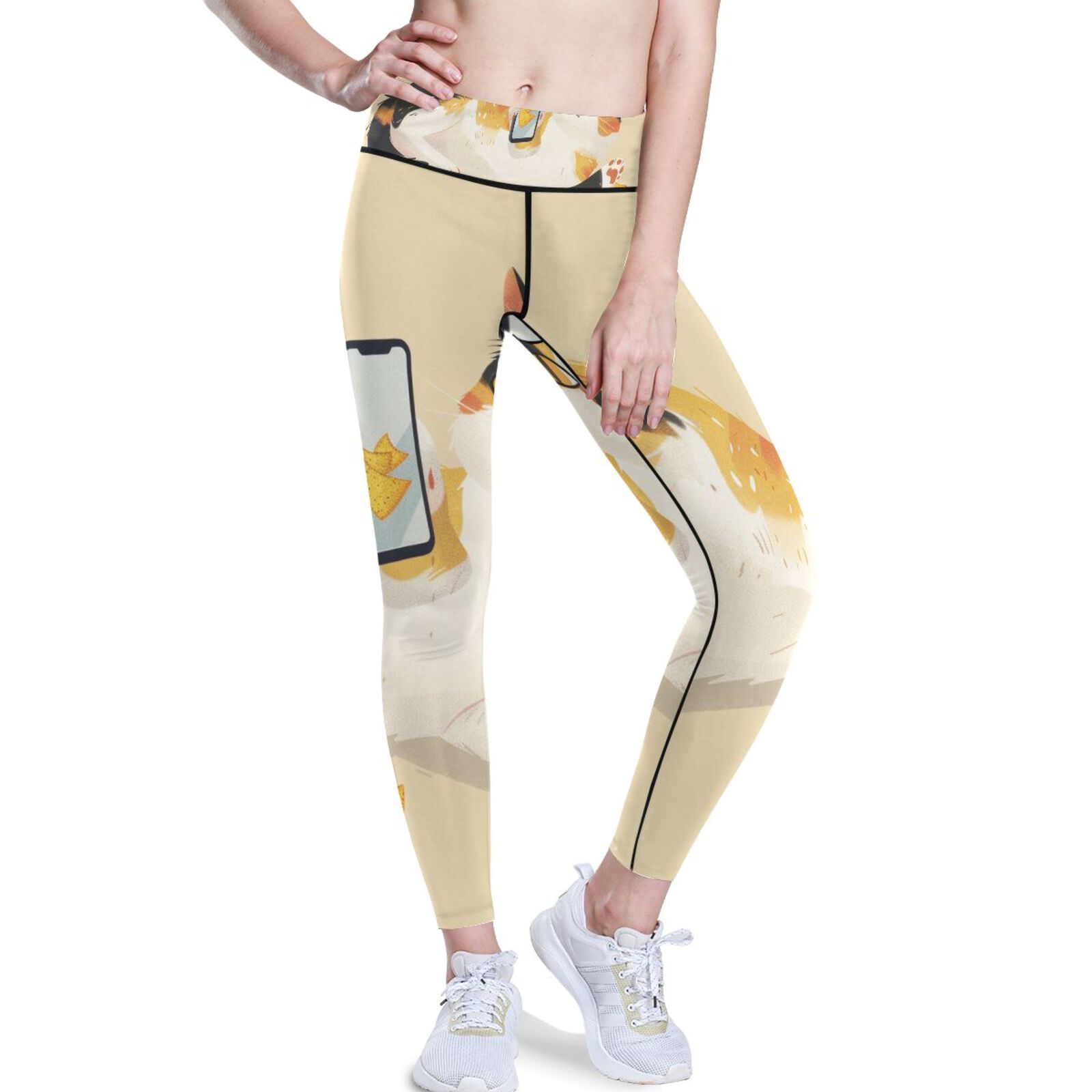 Cat Plays Phone Yoga Pants with Pockets for Women Workout Athletic Yoga Leggings