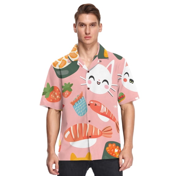 Ckdifva Cat Sushi Mens Button Down Short Sleeve Shirt Casual Shirts Beach Hawaiian Shirts