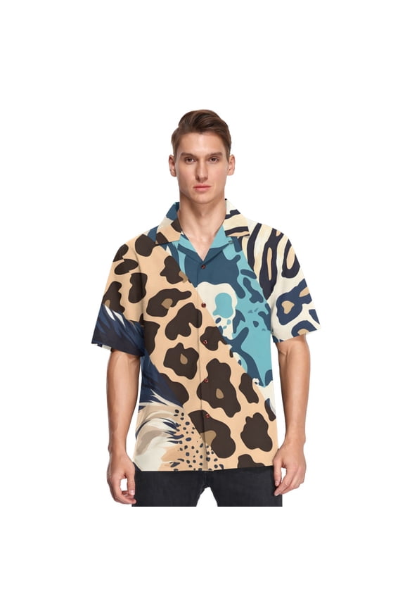 Cheetah Leopard Skin Mens Button Down Short Sleeve Shirt Casual Shirts Beach Hawaiian Shirts