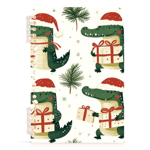 Ckdifva Christmas Alligators Santa Hats A5 Ring Binder Notebook Journey Note Diary College Ruled Study 60 Pages