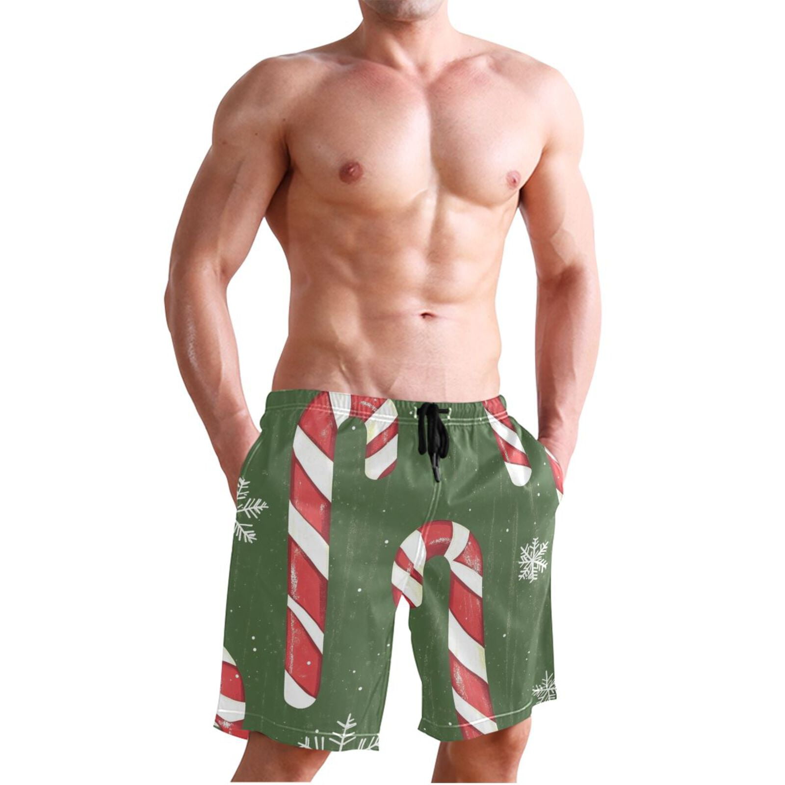 Ckdifva Christmas Candy Cane Men's Board Shorts Swim Trunks Drawstring ...