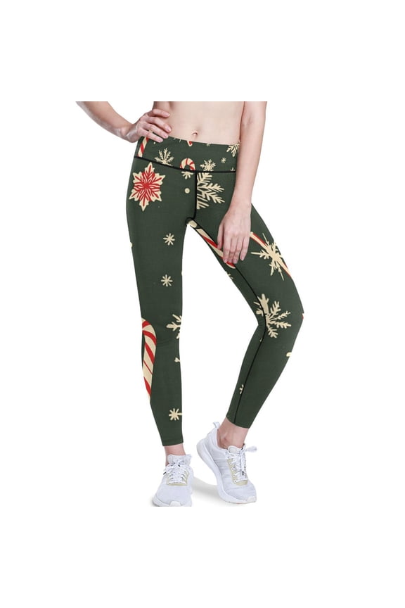 Christmas Candy Cane Snowflakes Yoga Pants with Pockets for Women Workout Athletic Yoga Leggings