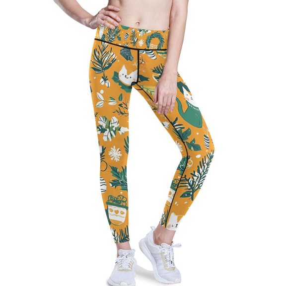 Ckdifva Christmas Cats Orange Yoga Pants with Pockets for Women Workout Athletic Yoga Leggings