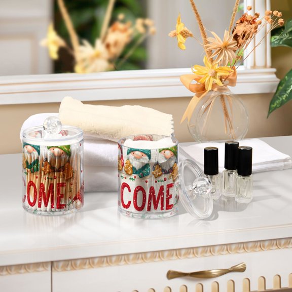 Ckdifva Christmas Cute Gnomes Welcome Storage Jar with Lid Acrylic Organization Storage Containers Set of 2