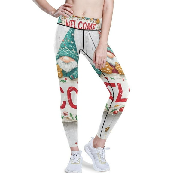 Ckdifva Christmas Cute Gnomes Welcome Yoga Pants with Pockets for Women Workout Athletic Yoga Leggings