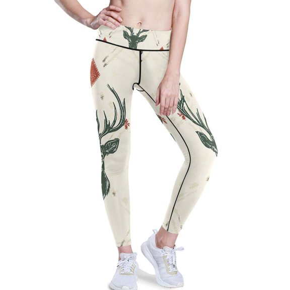 Ckdifva Christmas Deers Yoga Pants with Pockets for Women Workout Athletic Yoga Leggings