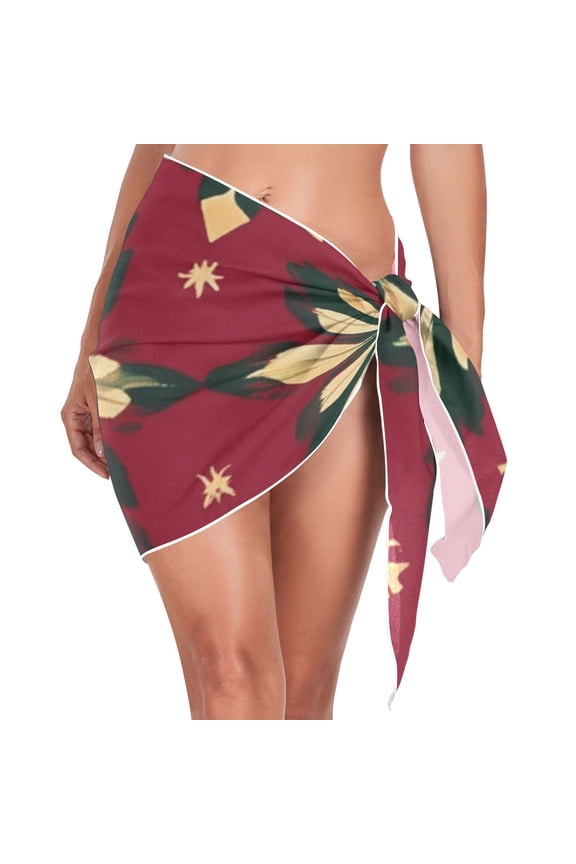 Christmas Flowers Red Beach Cover Up for Women Swimsuit Coverups Bikini Wrap Short Skirt