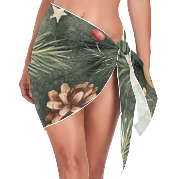 Ckdifva Christmas Green Beach Cover Up for Women Swimsuit Coverups Bikini Wrap Short Skirt