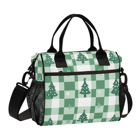 Ckdifva Christmas Green Trees Cooler Bag Cooler Cooling Tote Lunch Bag Lunch Box Front Pocket with Shoulder Strap
