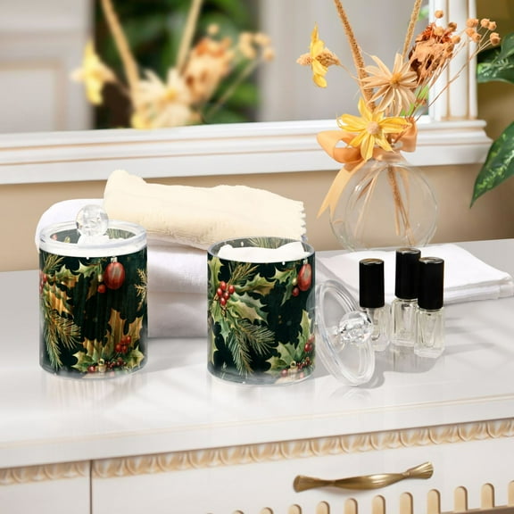 Ckdifva Christmas Green and Gold Storage Jar with Lid Acrylic Organization Storage Containers Set of 2