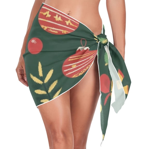 Ckdifva Christmas Leaves Beach Cover Up for Women Swimsuit Coverups Bikini Wrap Short Skirt