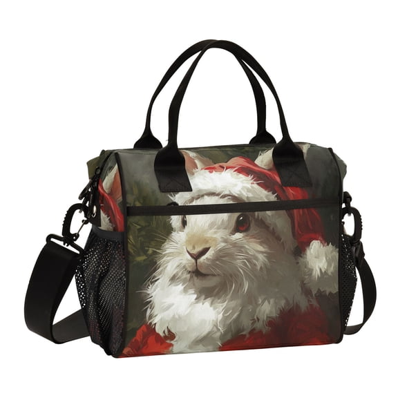 Ckdifva Christmas Rabbit Cooler Bag Cooler Cooling Tote Lunch Bag Lunch Box Front Pocket with Shoulder Strap