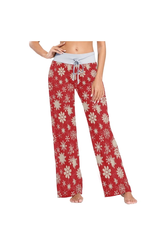 Christmas Snowflakes Red Womens Sleep Pajama Pants Waistband Lounge Sleepwear Pjs Sweatpants Yoga Pants