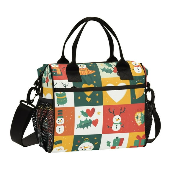 Ckdifva Christmas Snowmen Squares Cooler Bag Cooler Cooling Tote Lunch Bag Lunch Box Front Pocket with Shoulder Strap