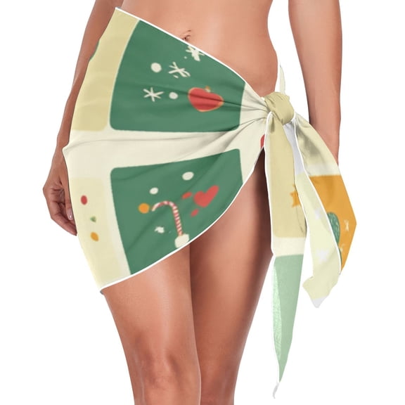 Ckdifva Christmas Squares Beach Cover Up for Women Swimsuit Coverups Bikini Wrap Short Skirt