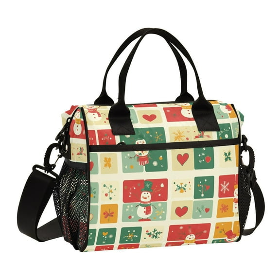 Ckdifva Christmas Squares Cooler Bag Cooler Cooling Tote Lunch Bag Lunch Box Front Pocket with Shoulder Strap