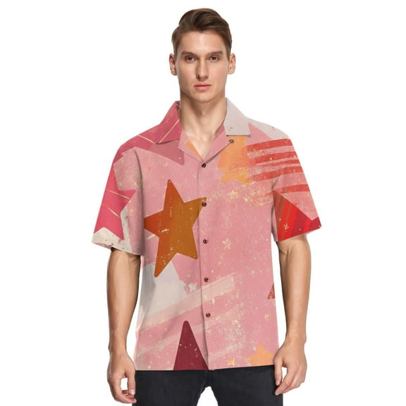 Ckdifva Christmas Stars Mens Button Down Short Sleeve Shirt Casual Shirts Beach Hawaiian Shirts